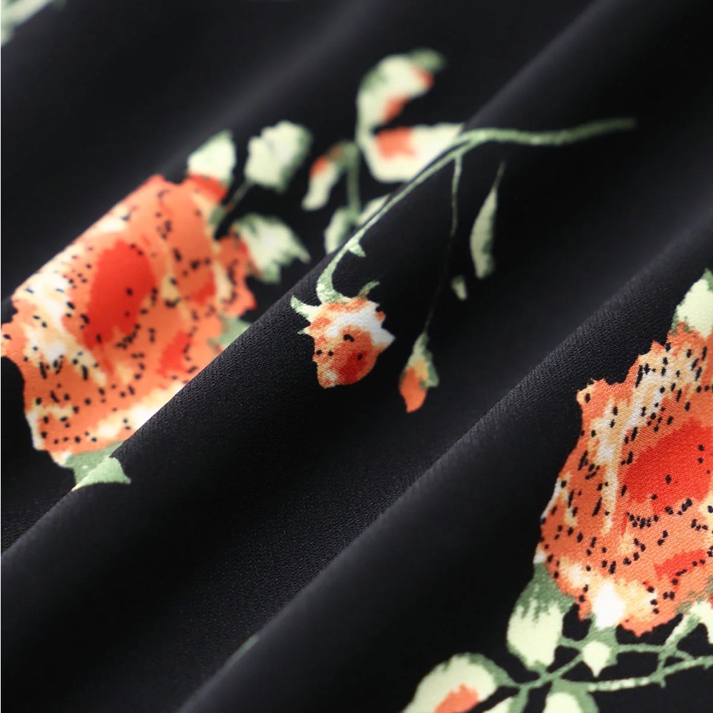 Rihoas Black Floral Button A-Line Midi Dress - Picture 7 of 8